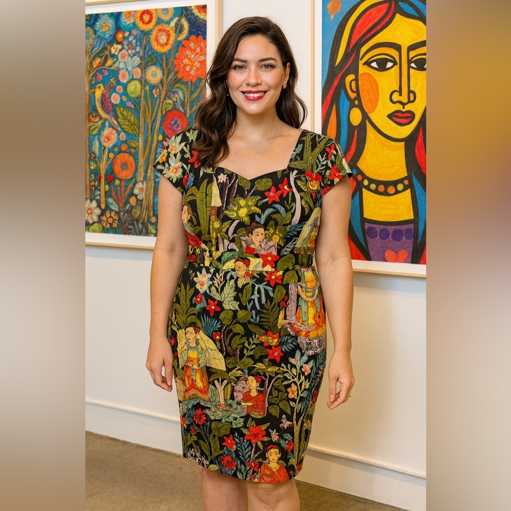 GRACE KARIN®Women 50s Dress Cap-Sleeves Vintage Pencil Dress - Frida Kahlo print